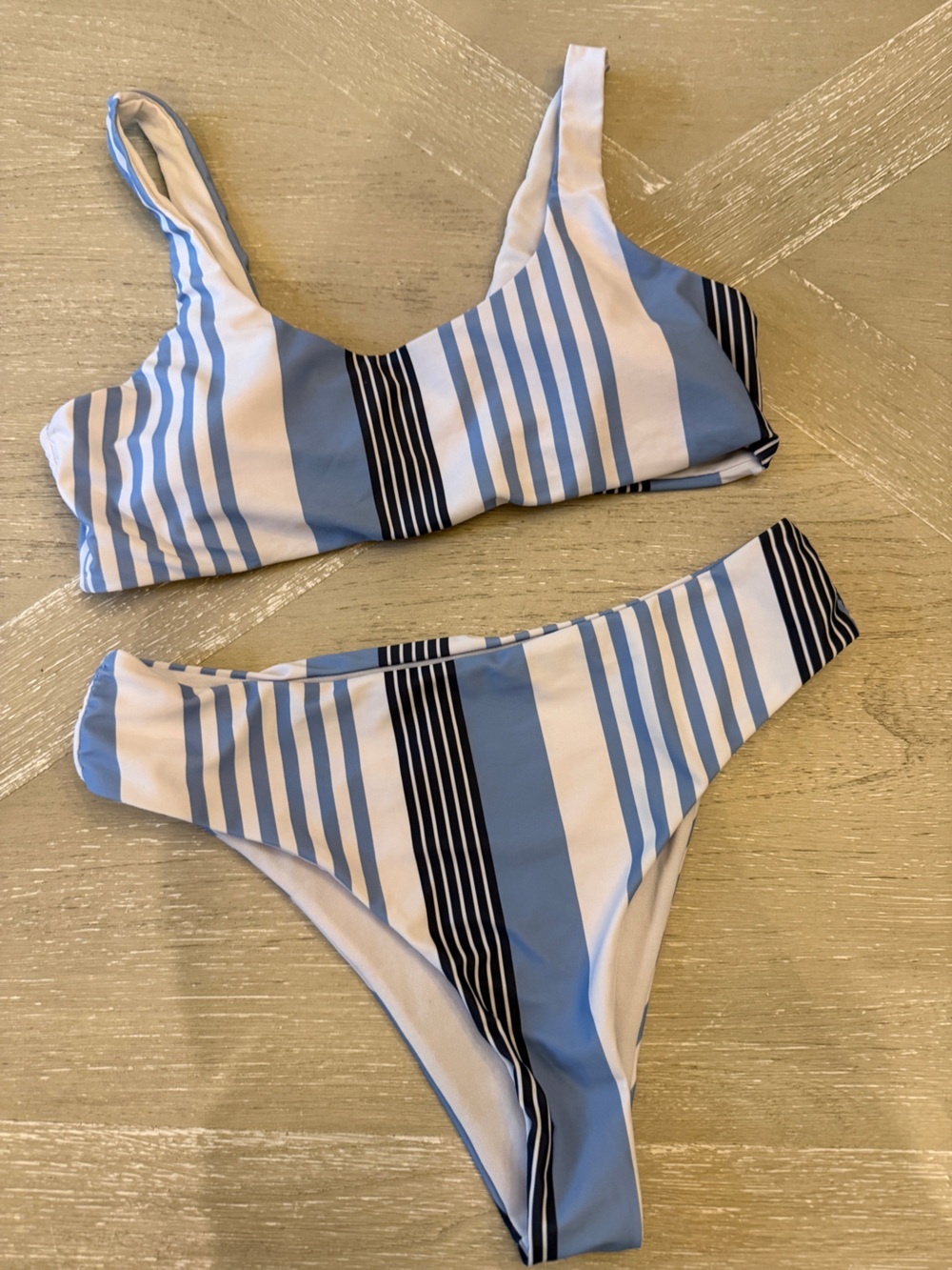 SHEIN Blue, White & Navy Striped Bikini Set
